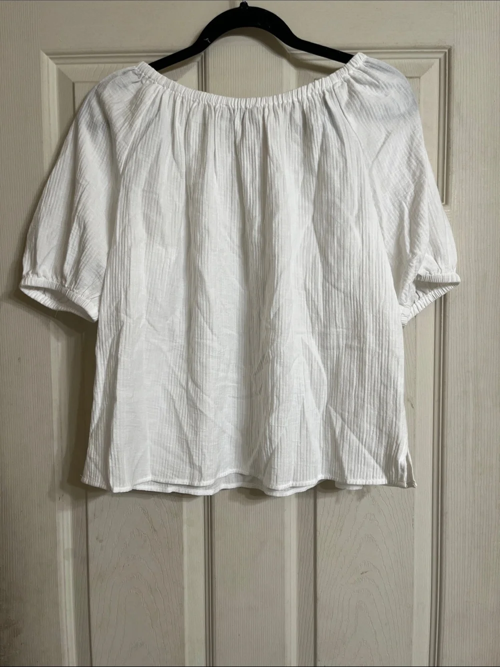 LOFT White Cotton Peasant Top with Elastic Neckline